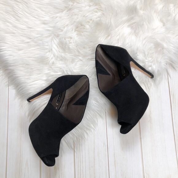 BcbgMaxAzria Women's Black Suede‎ Peeptoe Cutout Ankle Booties - Picture 1 of 5